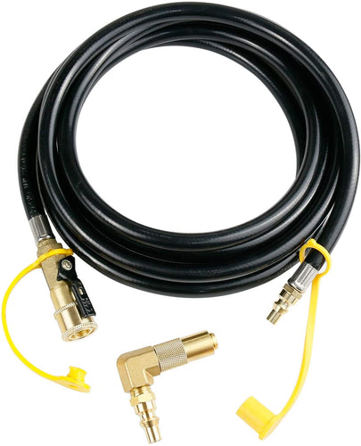 Quick-Connect RV Propane 12 Ft Hose with 90 Degree Elbow Adapter Fitting for Blackstone 17"/22" Griddle or RV Trailer, Camper Gas Grill Conversion 1/4" Quick Connect and Shutoff Valve Kit