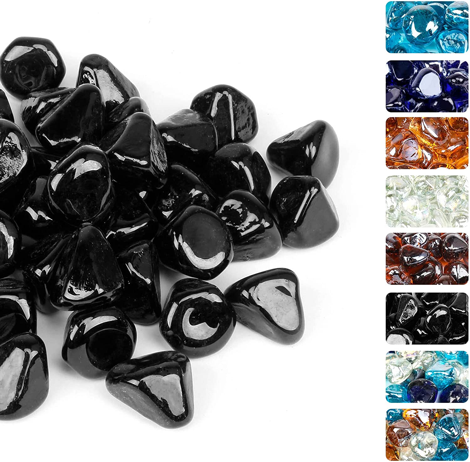 Diamond Rocks Glass 1'' High Luster Reflective Tempered Black Fire Glass Diamonds Rock for ...