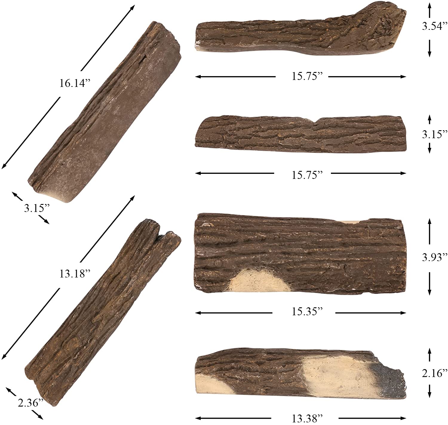 Ceramic Wood Logs Set for Gas Fire Pit Fireplaces, Decoration Fake Log ...