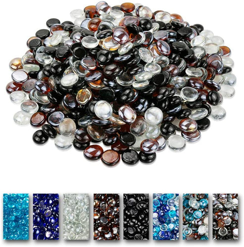 10 Pounds 1/2 Inch Ultra White + Black + Copper Round Safe Fire Pit Glass Beads Glass Rocks for Natural or Propane Fireplace for Outdoors and Indoors Firepit 