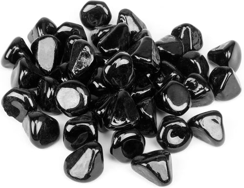 1'' High Luster Reflective Tempered Black Fire Glass Diamonds Rock for Fire Pit, Fireplace, 10 LBS Kit