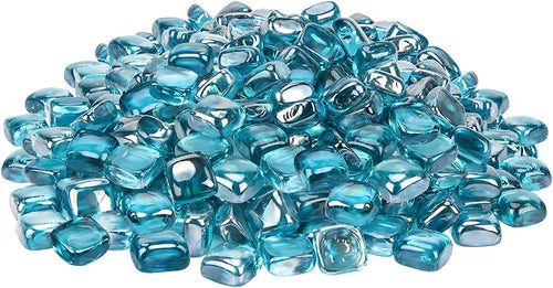 Caribbean Blue Fire Glass Cubes Tempered Rocks for Fire Pit, 10 Pounds 1/2 Inch for Natural or Propane Fireplace