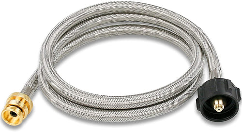 Safety Certified 5 Feet SS Braided Propane Adapter Hose 1 - 20 lb Converter Parts for QCC1 / Type1 Tank Connects 1 LB Bulk Appliance to 20 lb LP Tank