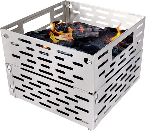 Charcoal Firebox Basket for Char-Griller Grills and Most Offset Smokers, 10"x10"x3.7" Charcoal Holder