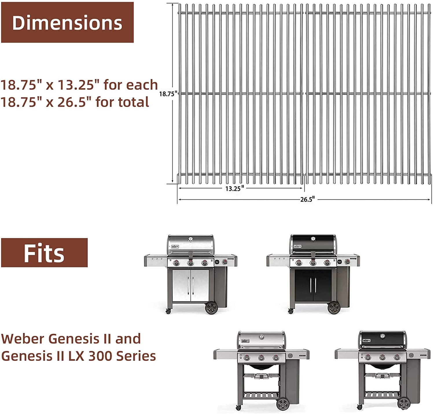 Variant højt apt 18 3/4'' Grill Grates 66095 fits Weber Genesis II, Genesis II LX 300 S –  GrillPartsReplacement - Online BBQ Parts Retailer