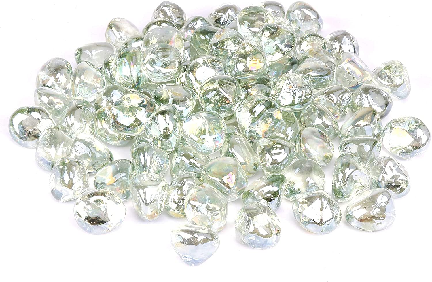 Diamond Rocks Glass 1'' High Luster Reflective Tempered Ultra White Fire Glass Diamonds Ro ...
