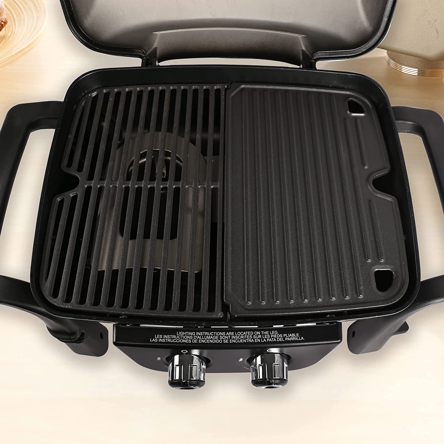 Nexgrill Outdoor Cooking 2 Burner Tabletop Griddle, Cast Iron Griddle Top for