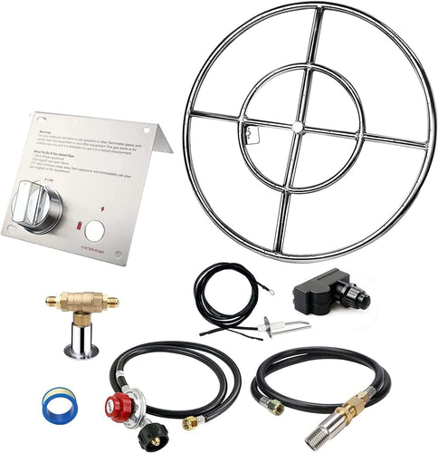 24'' x 24'' Stainless Steel Round Fire Pit Burner Ring with Spark Ignition Hose Installation Kit, DIY Gas Fire Pit Parts for Fire Pits, Fire Bowls