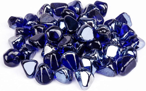 1'' High Luster Reflective Tempered Cobalt Blue Fire Glass Diamonds Rock for Fire Pit, Fireplace, 10 LBS Kit