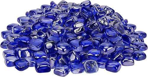 Cobalt Blue Fire Glass Cubes Tempered Rocks for Fire Pit, 10 Pounds 1/2 Inch for Natural or Propane Fireplace