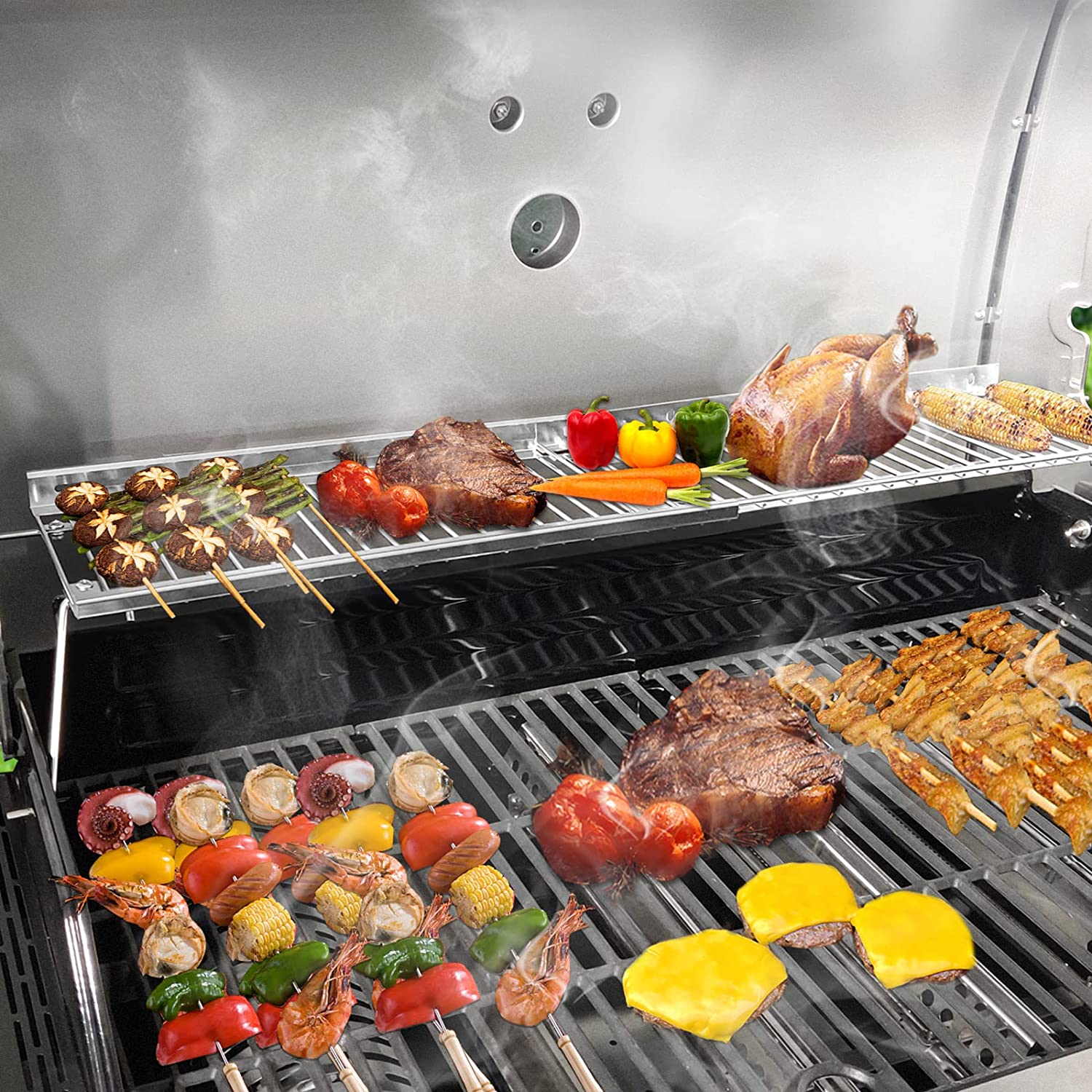 Broiling Grill Rack Grill Warming Rack for Char-Broil 4-6 Burner Gas Grills, 18-33'' Lengt ...