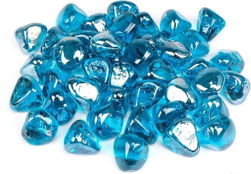 1'' High Luster Reflective Tempered Caribbean Blue Fire Glass Diamonds Rock for Fire Pit, Fireplace, 10 LBS Kit