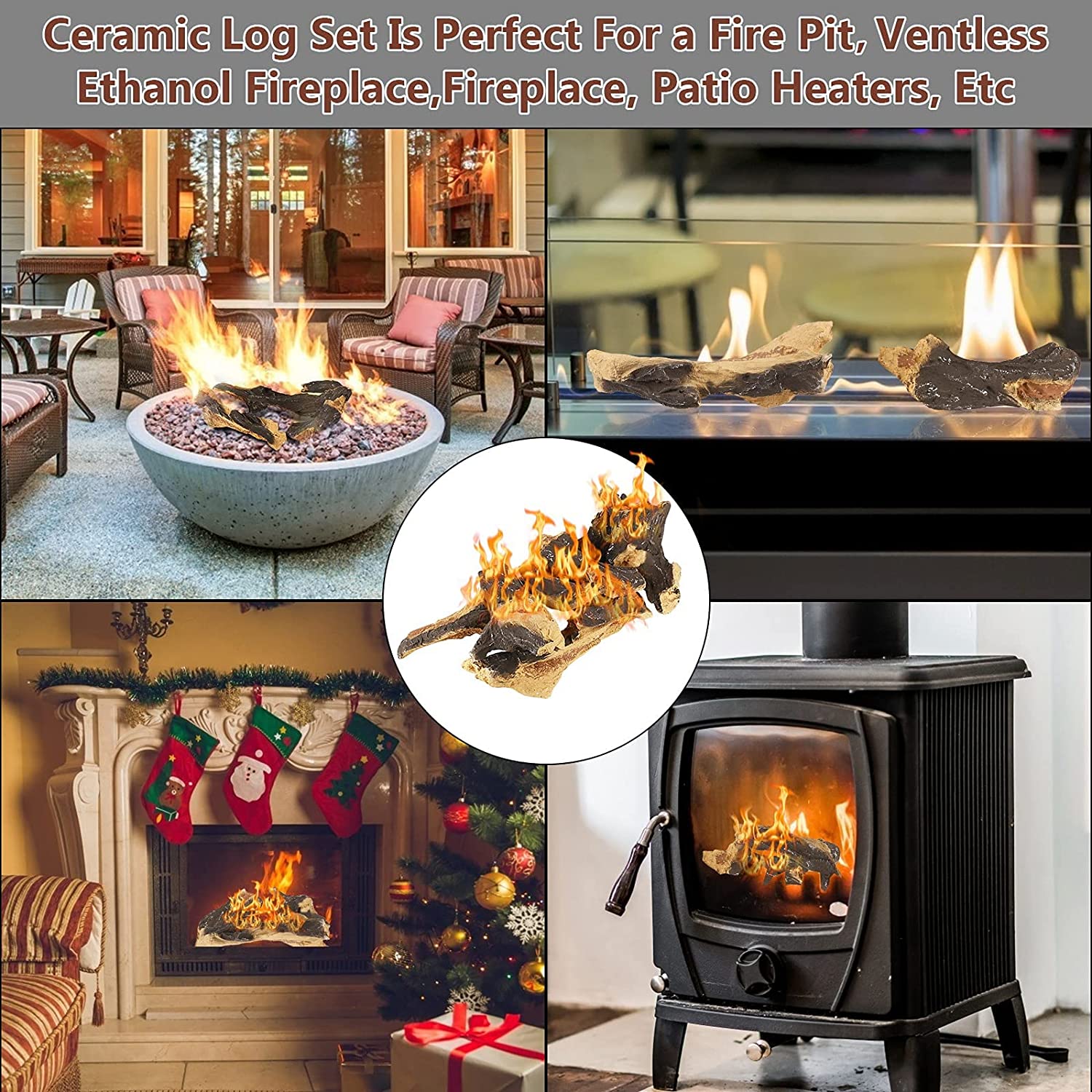 6+ Ceramic Logs For Gas Fireplace 6 Pcs Gas Fireplace Ceramic Wood Log Set for Vent Free Propane, Gel, E