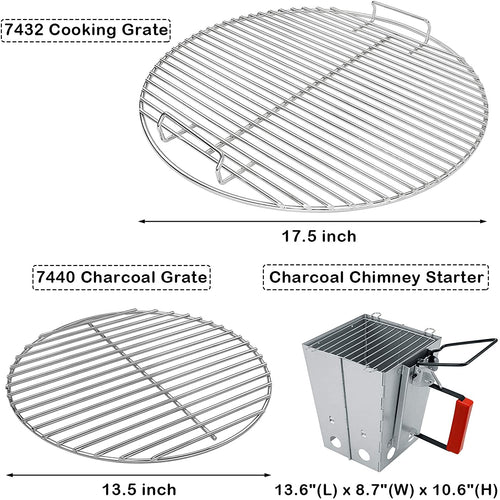 Weber 7432 + 7440 Grate + Chimney Starter BBQ Replacement Parts Set for Weber 18.5 Inch Charcoal Grills, Fits Weber One-Touch, Bar-B-Kettle, Smokey Mountain Cooker Smoker, Original Kettle etc