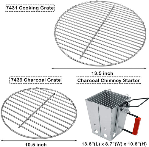 Weber 7431 + 7439 Grate + Foldable Charcoal Chimney Starter BBQ Replacement Parts Set for 14 Inch Smokey Joe, Smokey Joe Silver and Gold, Tuck-n-Carry Charcoal Grills