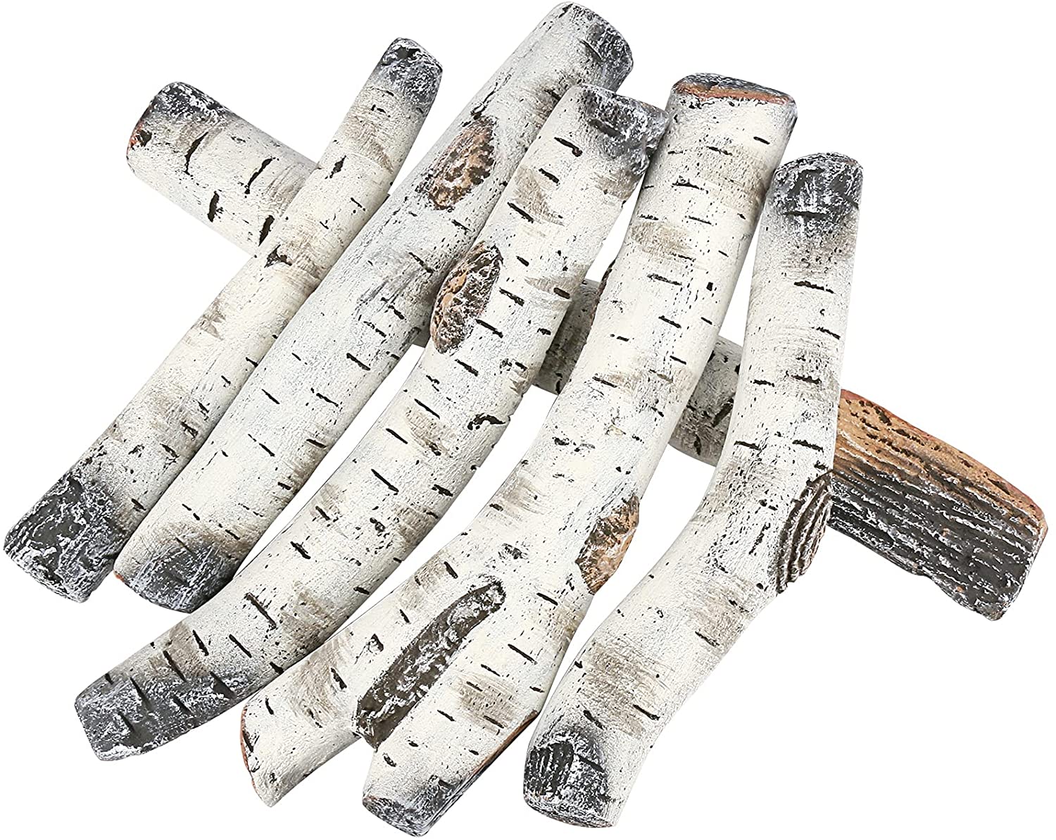 GrillPartsReplacement - Online BBQ Parts Retailer GAS Fireplace Logs, Ventless Ceramic Logs for GAS Fire Pits, 6 Pcs White Birch Wood Set, Electric, Propane GAS Fireplace Decorative Inserts