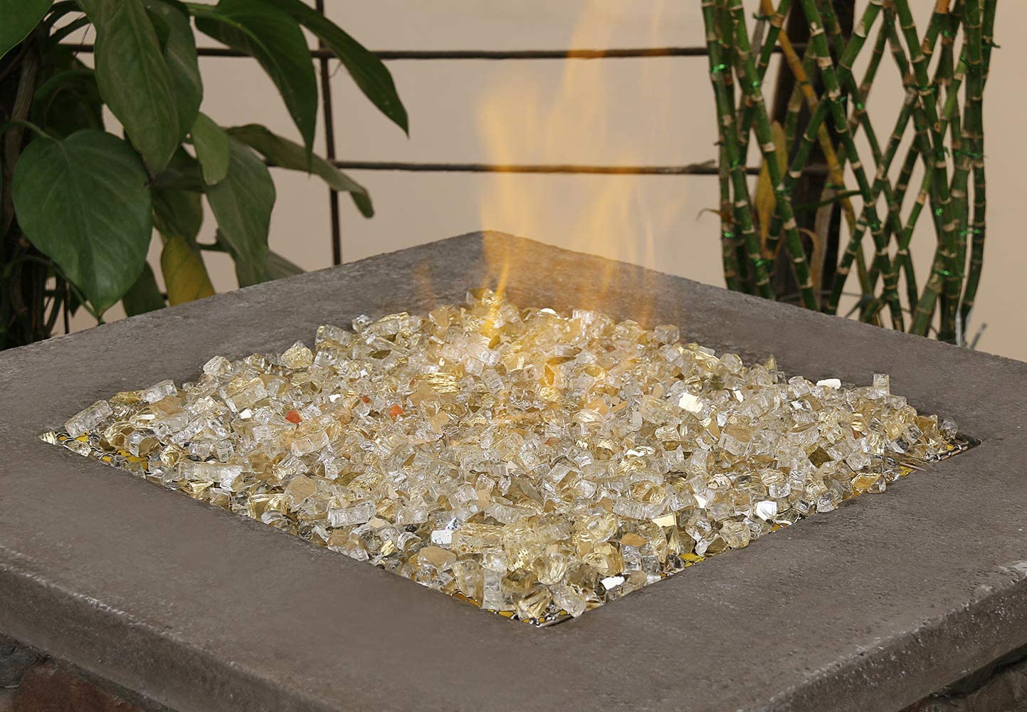 Fire Table Glass Rocks 10 LBS 1/2'' Gold Fire Glass Reflective Tempered Fire Rocks for Fire P ...