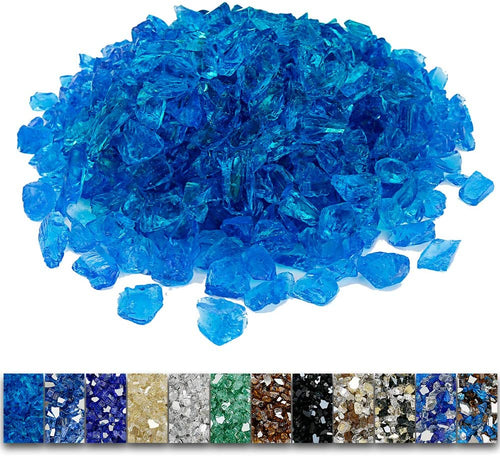 1/2'' Patio Heaters Blue Fire Glass Reflective Tempered Fire Rocks for Fire Pits, Fireplace and Fire Bowl