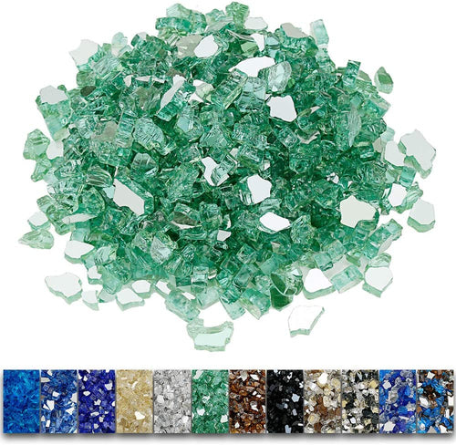 Evergreen Fire Glass for Fire Pit, 9 1/2 Pounds 1/2 Inch High Luster Reflective Tempered Glass Rocks for Natural or Propane Fireplace, Safe for Outdoors and Indoors Firepit Glass