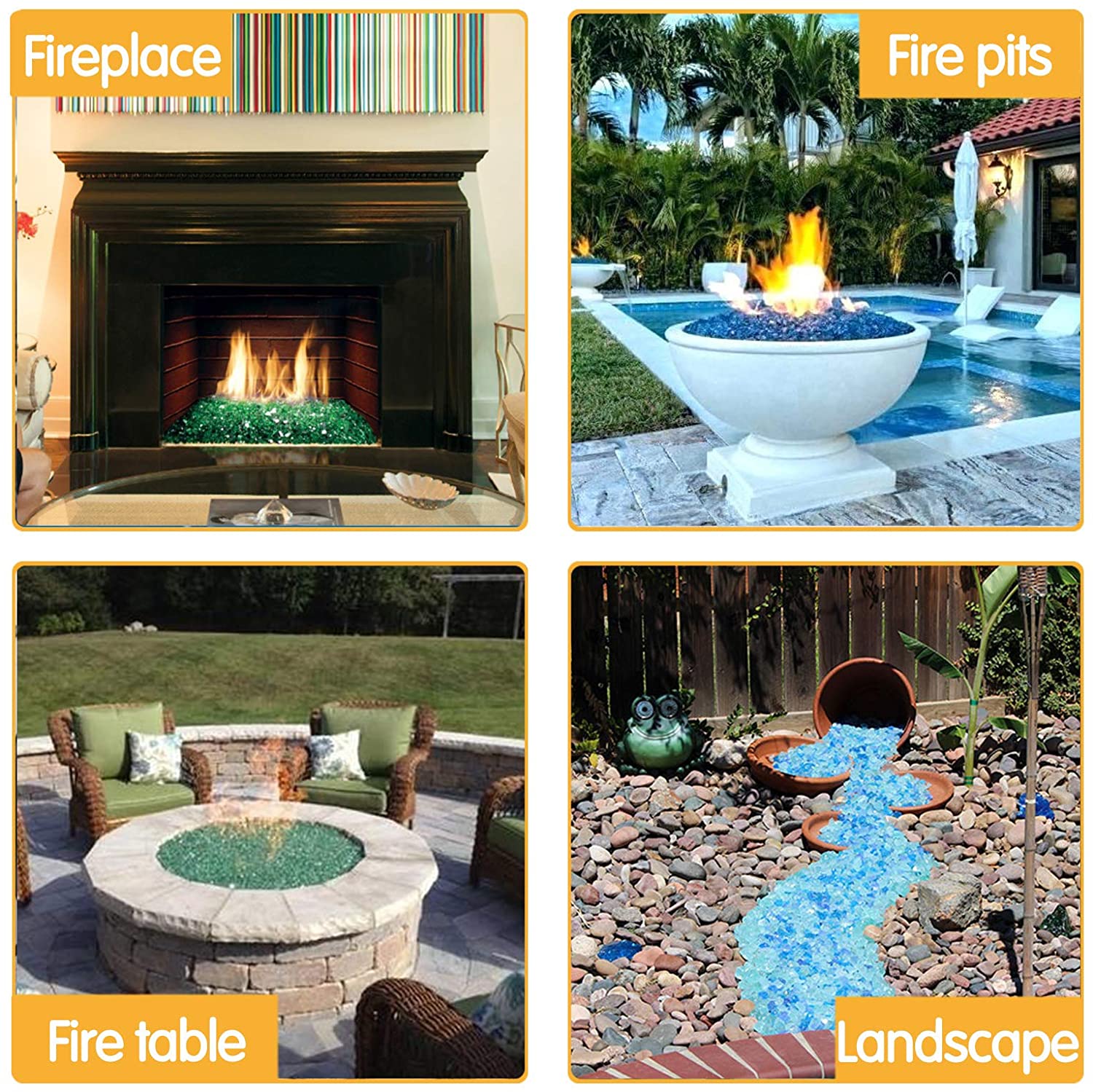 10 LBS 1/2'' Fire Glass White Gold Copper Reflective Tempered Fire