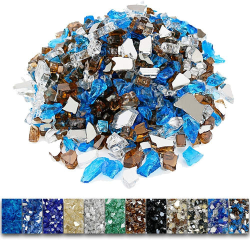 Ultra White + Caribbean Blue + Copper Fire Glass for Fire Pit, Natural or Propane Fireplace 1/2 Inch 9.5 Pounds High Luster Reflective Tempered Glass