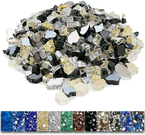 1/2'' Patio Heaters Black Gold and White Fire Glass Reflective Tempered Fire Rocks for Fire Pits, Fireplace and Fire Bowl